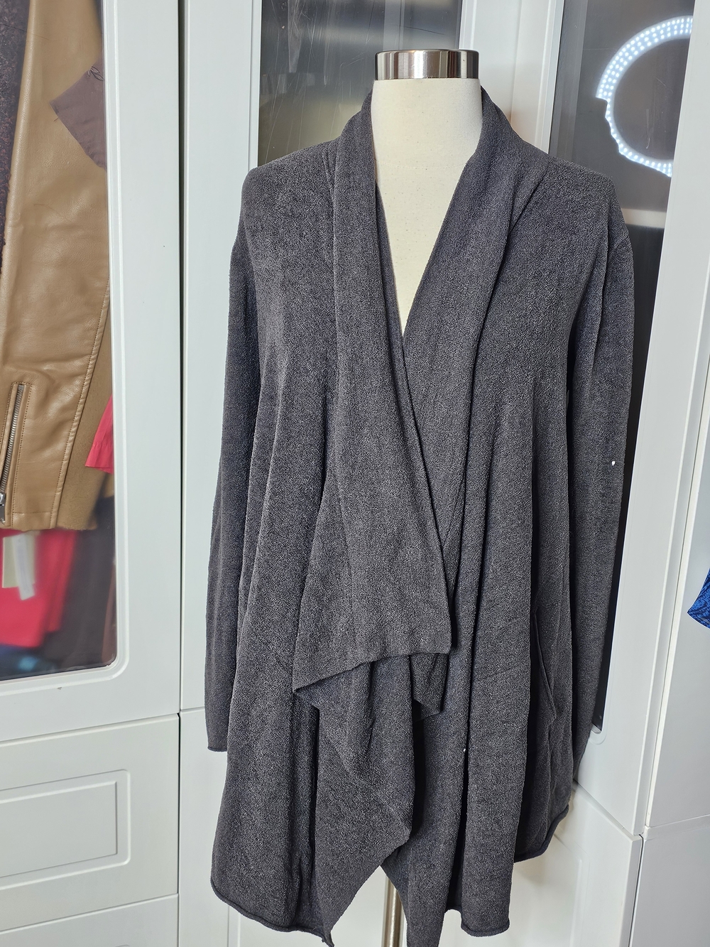 Barefoot DREAMS Cozy Draped Open-Front Women’s Sweater Cardigan - Charcoal Gray